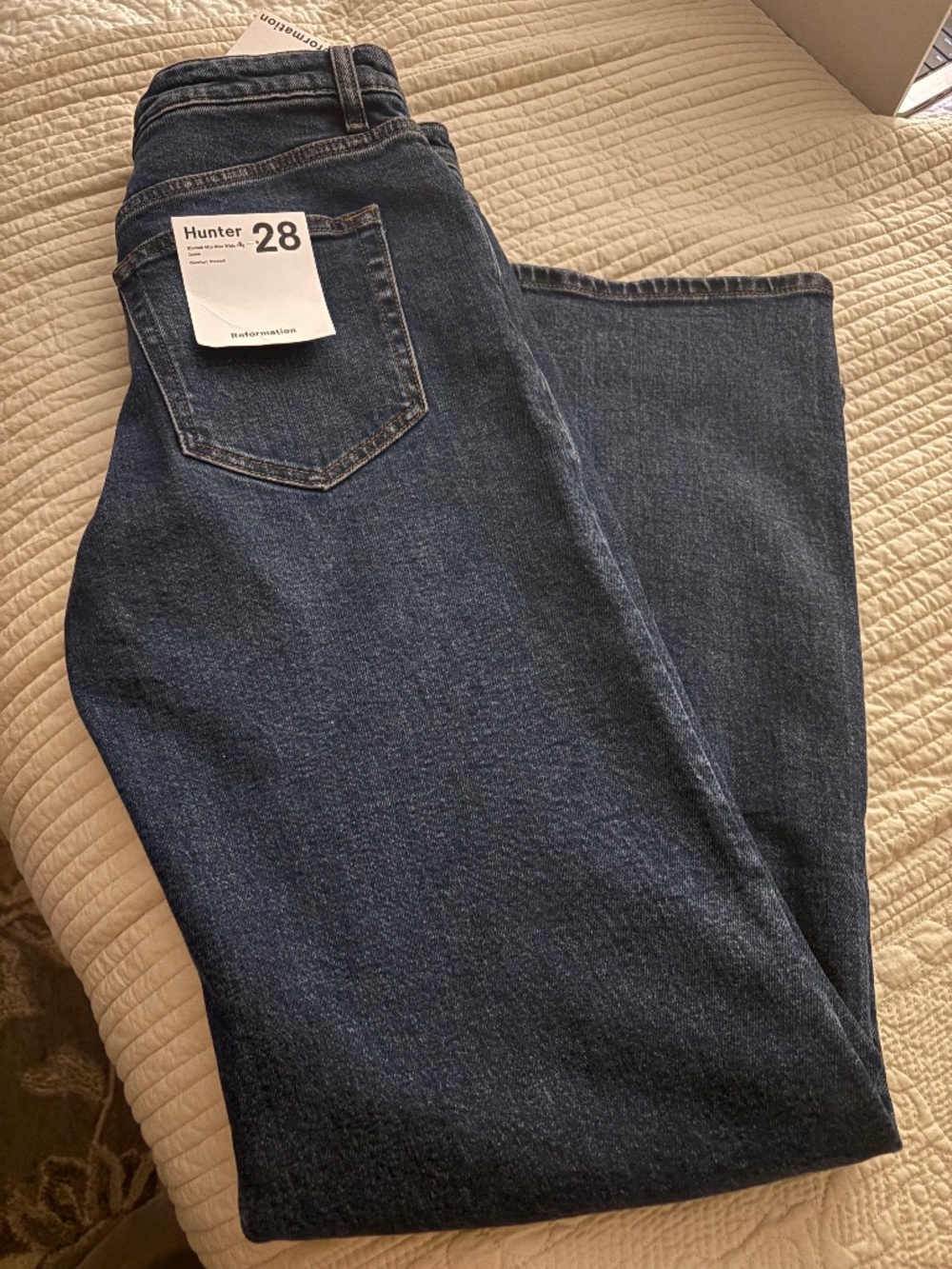 Reformation Hunter Stretch Mid Rise Wide Leg Jeans Blue - Size 28